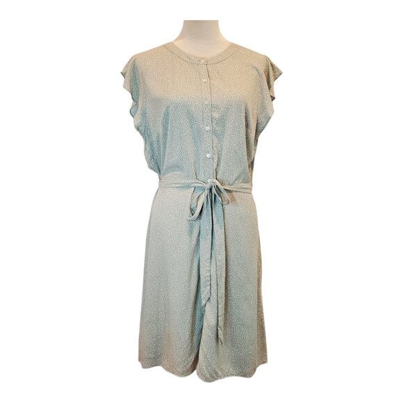 NEW LOFT Outlet SZ 12 Petite Feminine Green & White Polka Dot Button Front Dress - Picture 2 of 8